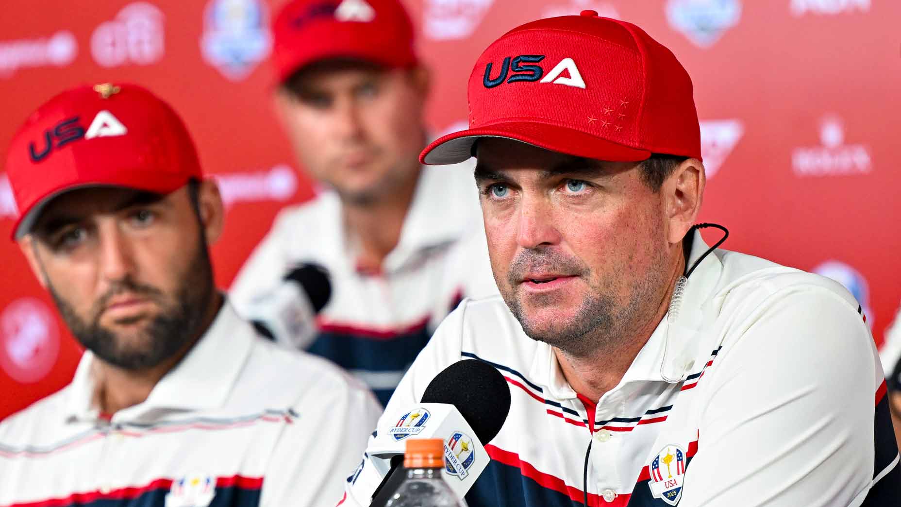Captain Keegan Bradley during a press conference after the 2025 Ryder Cup at Bethpage Black.
