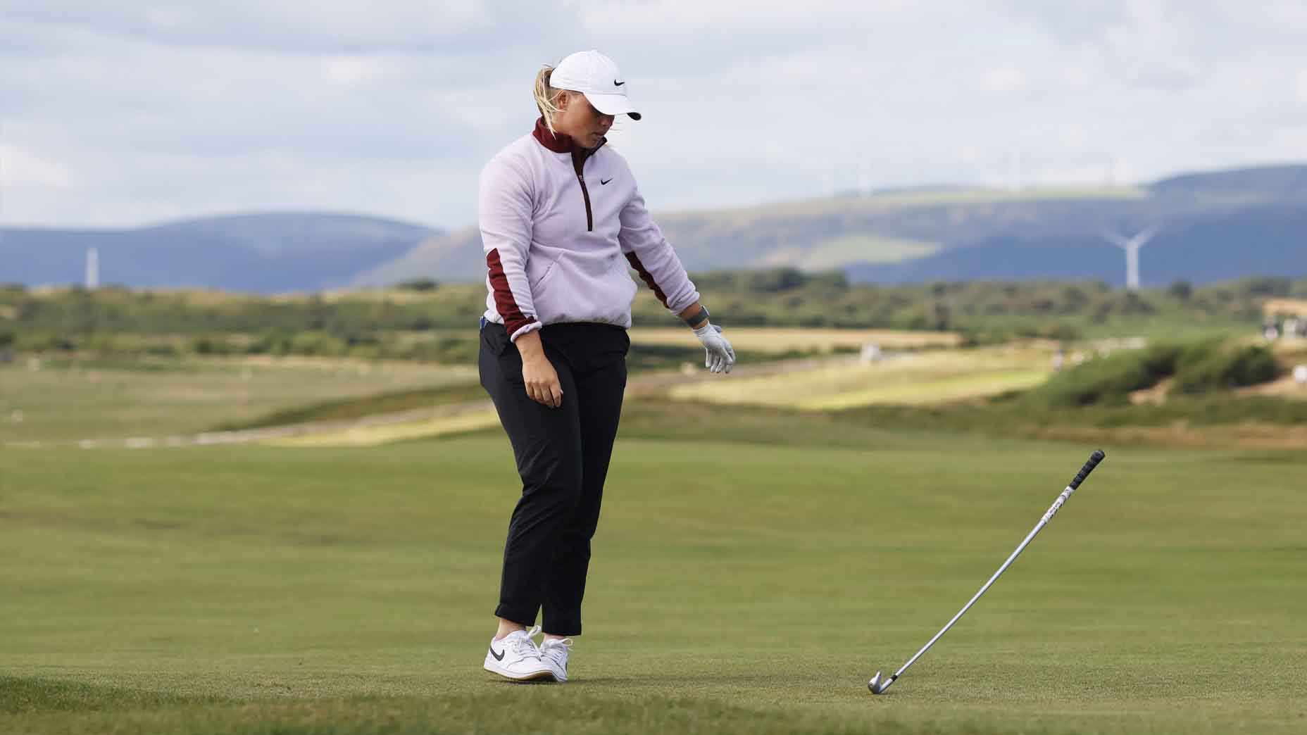 Maja Stark throws her club at the AIG Women's Open
