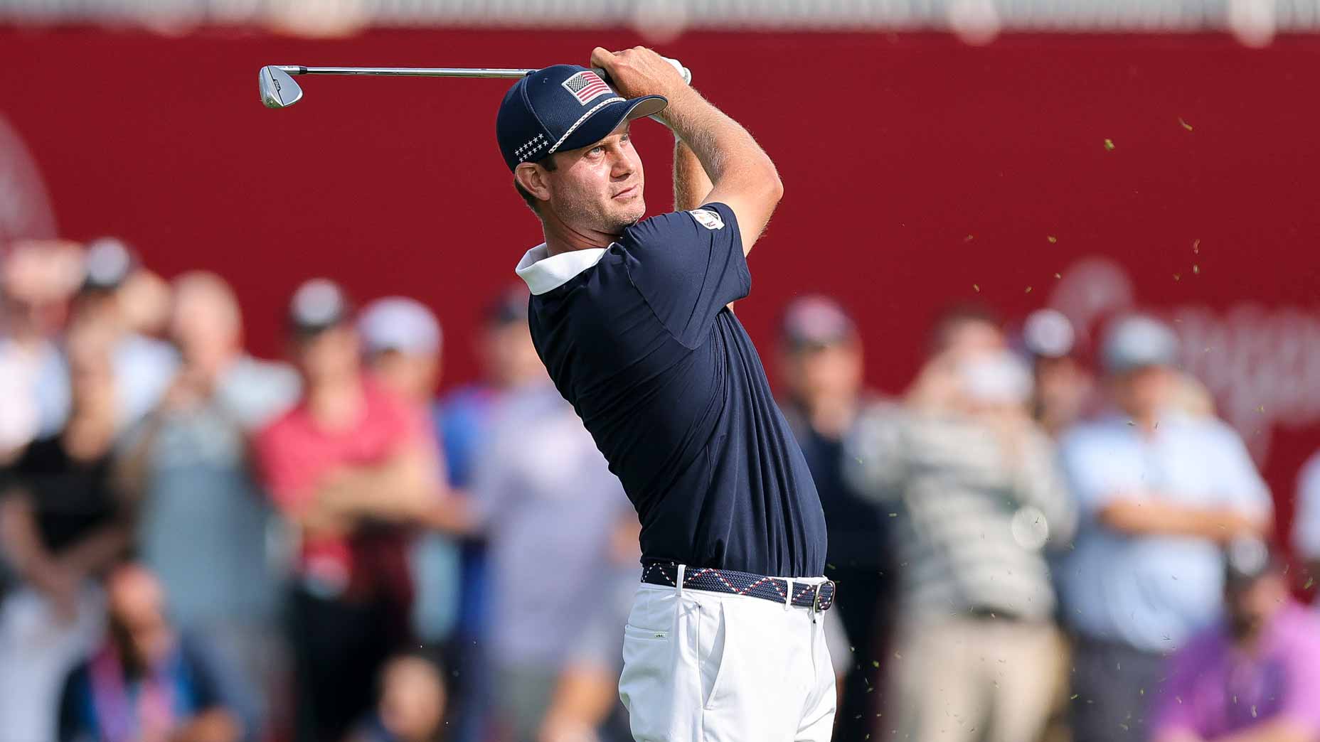 2025 RSM Classic odds: Harris English plays a shot on the 16th hole during the Saturday morning of the 2025 Ryder Cup.