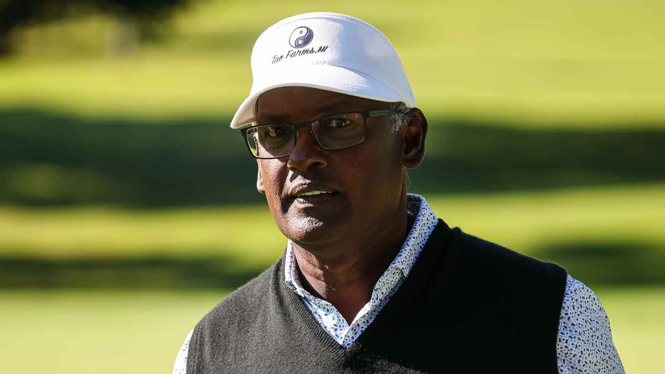 Vijay Singh of Fiji looks on after making his putt on the tenth green during the second round of the Dominion Energy Charity Classic 2024 at The Country Club of Virginia on October 19, 2024 in Richmond, Virginia.