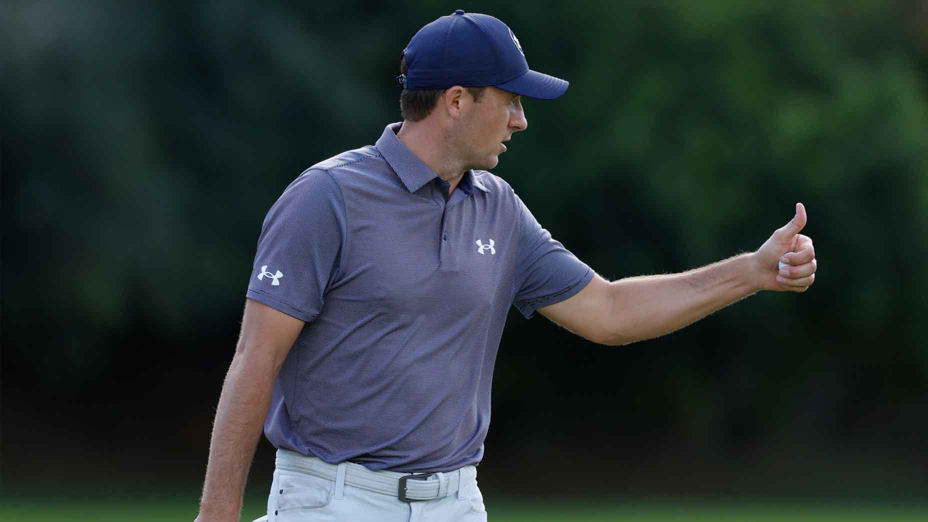Jordan Spieth reacts to a made putt at the Sony Open