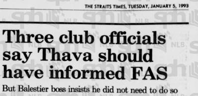 Balestier United chairman S Thavaneson was criticised by his peers for not revealing Hasnim's approach by Johor (as credited)