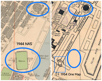 The maps of Telok Ayer (1944 and 1954, as credited)