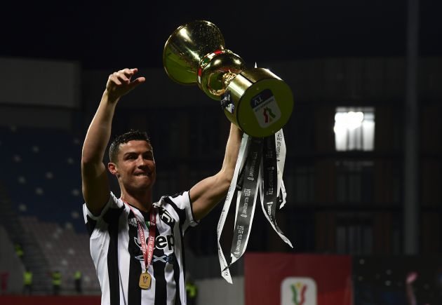 Cristiano Ronaldo lifting the Coppa Italia